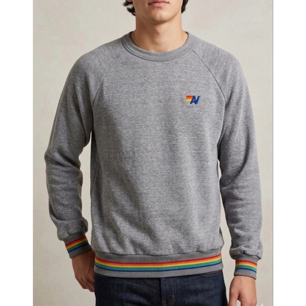 Aviator Nation Gray Cotton Logo Signature Rainbow accents Cotton Sweatshirt sz S